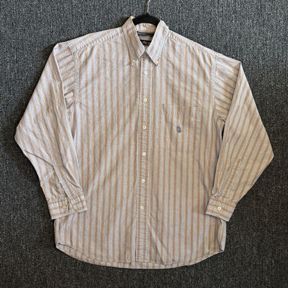 Vintage Nautica Button Down Shirt Men’s Sz Medium Striped Long Sleeve Cotton